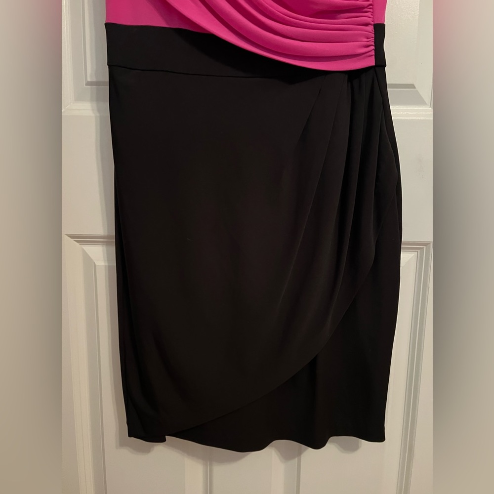 Donna Ricco Sleeveless Midi Wrap Ruched Party Sheath Modest Dress Pink/Black sz6 - Picture 5 of 10